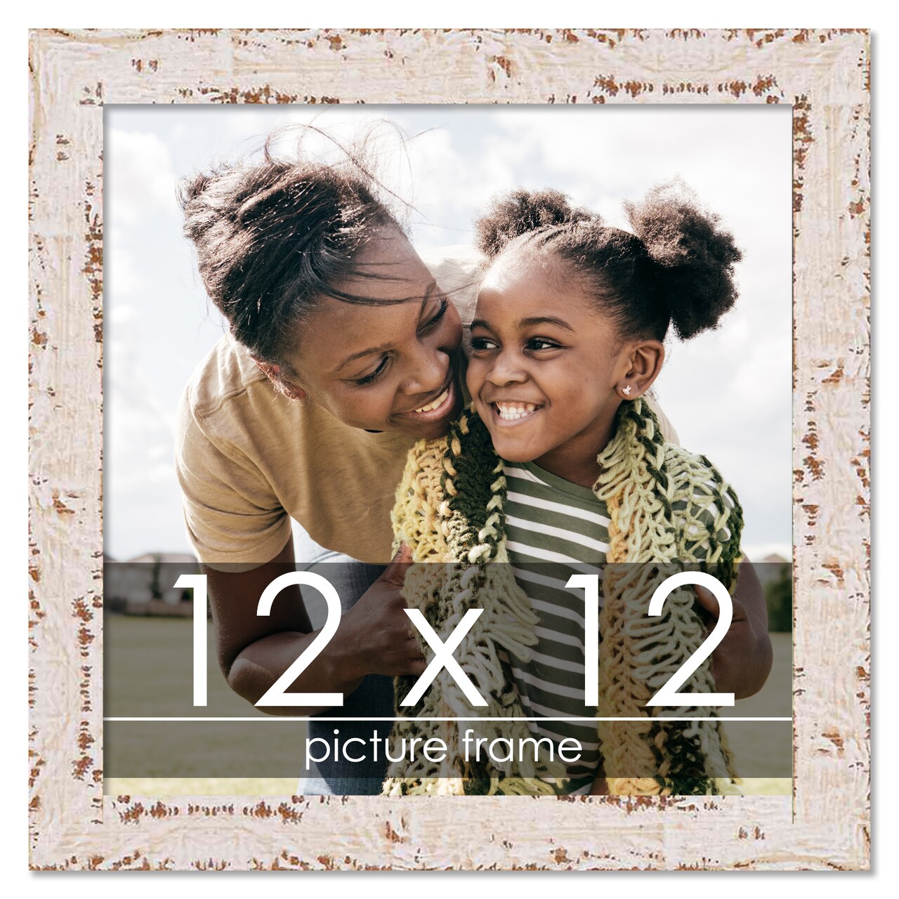 Square Shabby Chic White Picture Frame - UV Acrylic, Foam Board Backing, Hanging Hardware